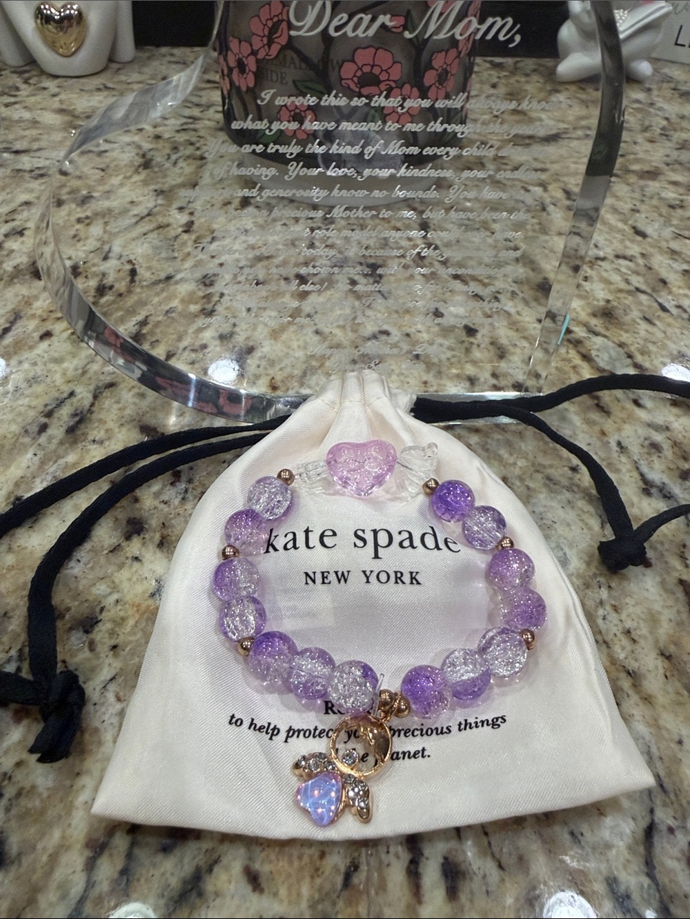 New Kate Spade Dusty and Unbranded Purple & Gold Beaded Angel Bracelet